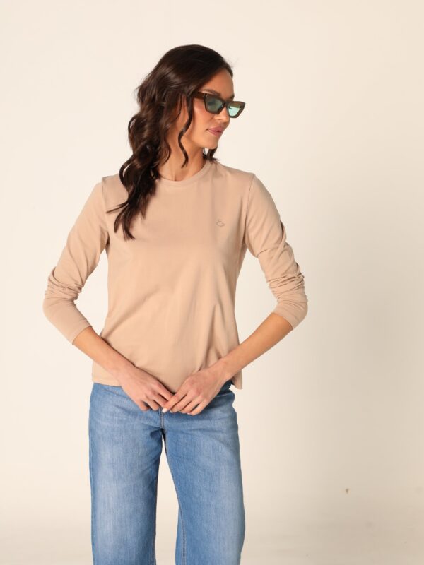 Ženska majica dug rukav - tamno bež, S